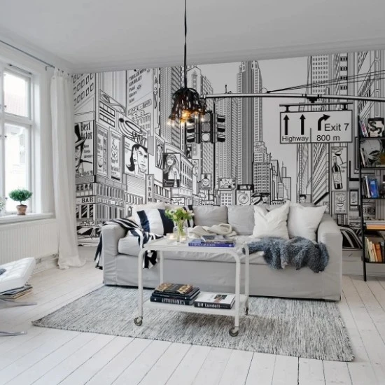 Fototapet premium, model 3d, benzi desenate Cartoon City, Pastel, dimensiuni pe comanda