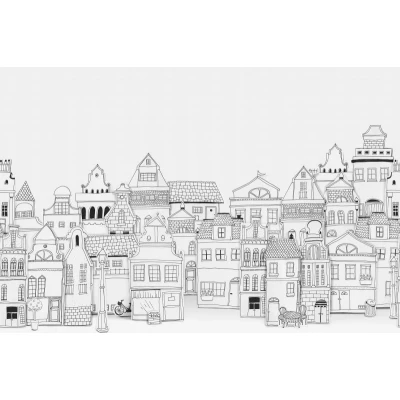 Fototapet premium, model 3d, Case conturate London Houses, Pastel, dimensiuni pe comanda Rebel Walls