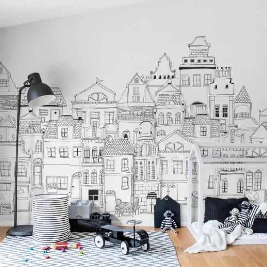 Fototapet premium, model 3d, Case conturate London Houses, Pastel, dimensiuni pe comanda