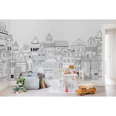 Fototapet premium, model 3d, Case conturate London Houses, Pastel, dimensiuni pe comanda Rebel Walls