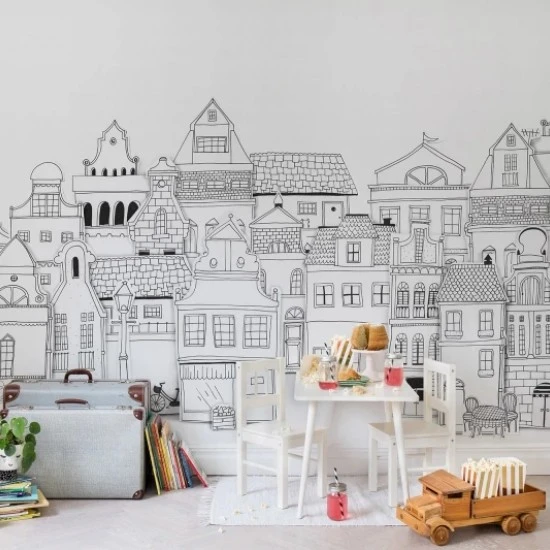 Fototapet premium, model 3d, Case conturate London Houses, Pastel, dimensiuni pe comanda