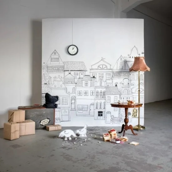 Fototapet premium, model 3d, Case conturate London Houses, Pastel, dimensiuni pe comanda