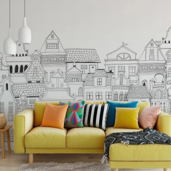 Fototapet premium, model 3d, Case conturate London Houses, Pastel, dimensiuni pe comanda