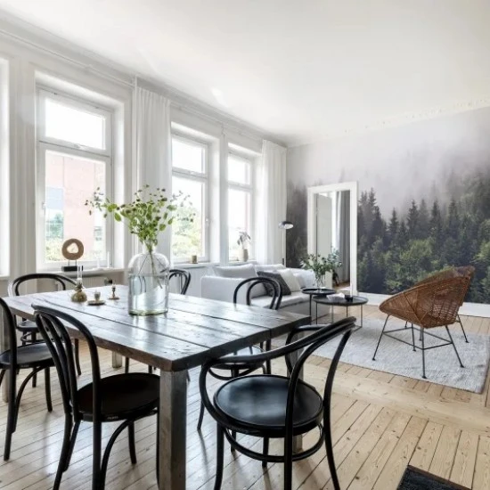 Fototapet premium, model 3d, O pădure verde și misterioasă de brad Misty Fir Forest, dimensiuni pe comanda