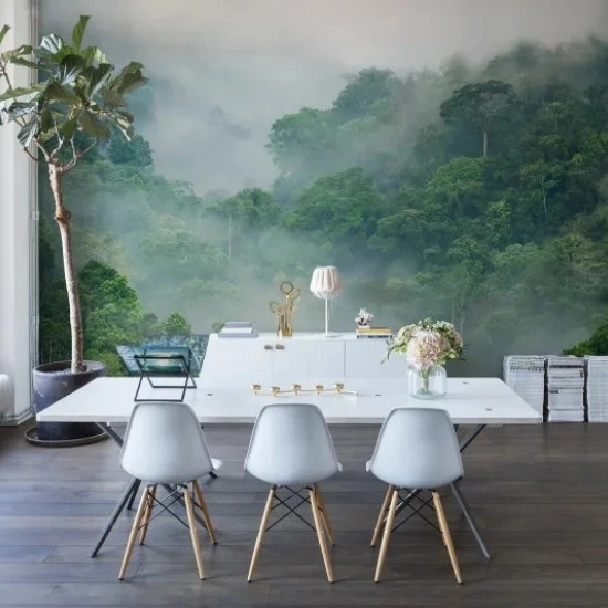 Fototapet premium, model 3d, pădure tropicală luxuriantă Misty Forest, Pastel, dimensiuni pe comanda