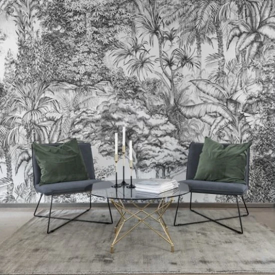 Fototapet premium, model 3d, Junglă grafică Secret Garden, dimensiuni pe comanda