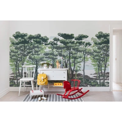 Fototapet premium, model 3d, pictat de mână The Enchanted Forest, Daylight, Pastel, dimensiuni pe comanda Rebel Walls