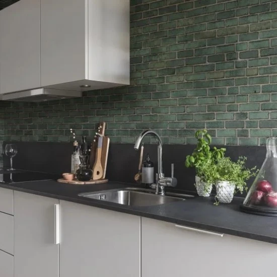 Fototapet premium, model 3d, zid de cărămizi, Urban Emerald, dimensiuni pe comanda