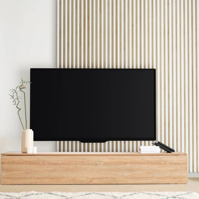 Panou decorativ tip riflaj Linea Slim 3 alb stejar