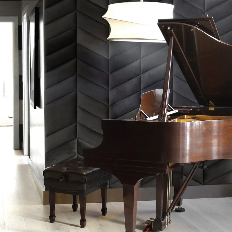 Panou tapitat ABIES herringbone-Paralelogram negru dreapta R100R 30x30