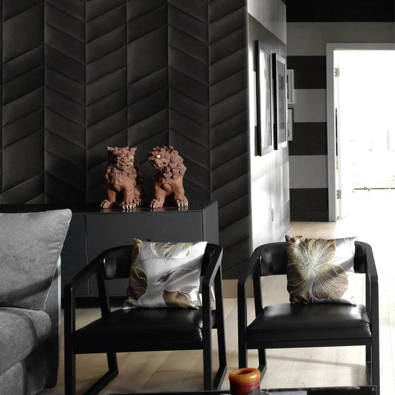 Panou tapitat ABIES herringbone-Paralelogram negru dreapta R100R 30x30