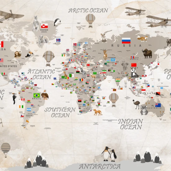 Fototapet fara imbinari World Map With Flags