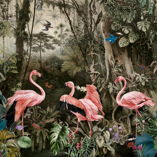 Fototapet fara imbinari Jungle Flamingos