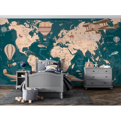 Fototapet fara imbinari Retro World Map Premier Decor
