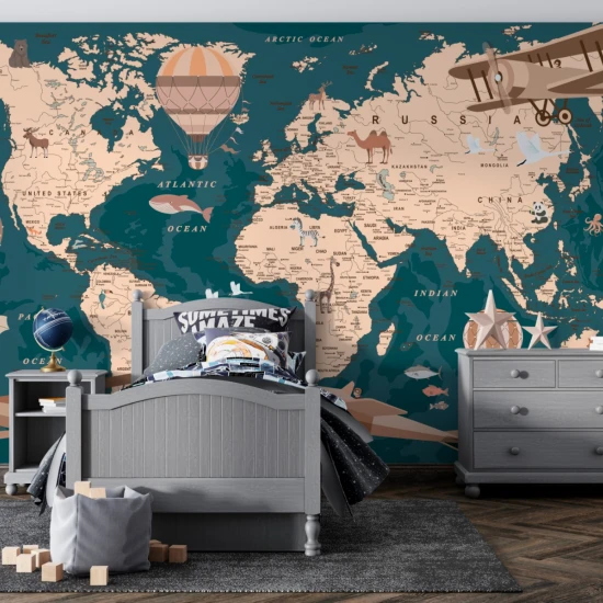 Fototapet fara imbinari Retro World Map