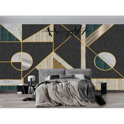 Fototapet fara imbinari Geometry In Black And Gold Tones Premier Decor