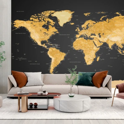 Fototapet fara imbinari Morld Map On Black Background Premier Decor