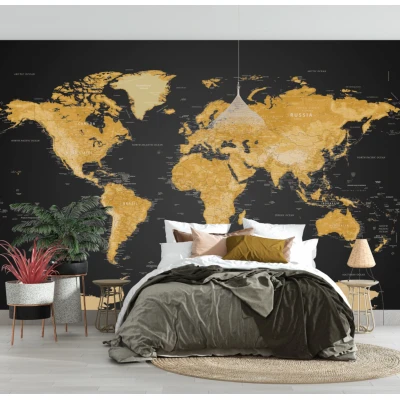 Fototapet fara imbinari Morld Map On Black Background Premier Decor