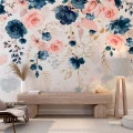 Fototapet fara imbinari Pink And Dark Blue Flowers