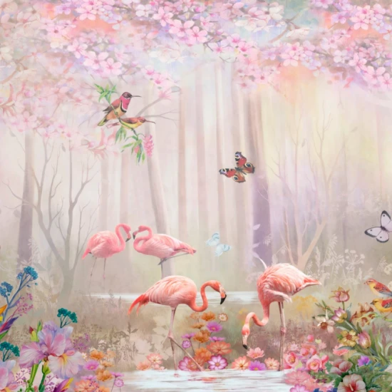 Fototapet fara imbinari Flamingo In A Fairy Forests