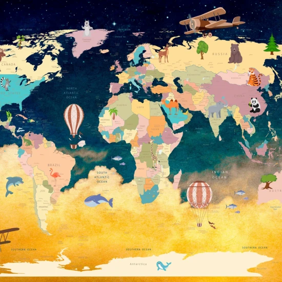 Fototapet fara imbinari Map Of The World With NIght Sky