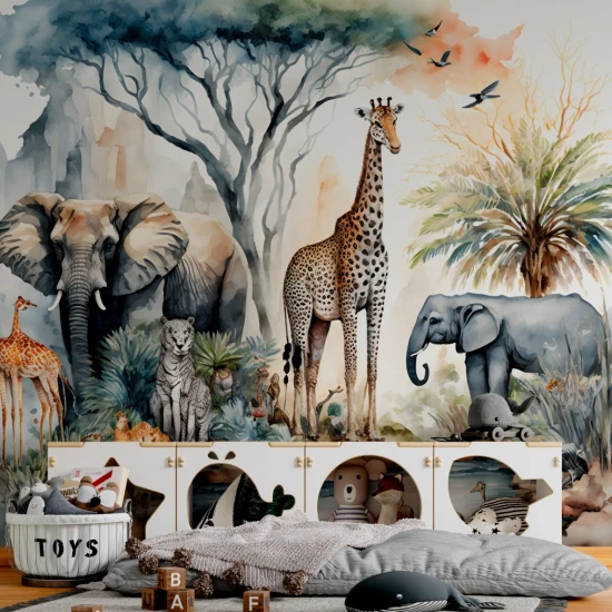 Fototapet fara imbinari Watercolor African Tropical Jungle