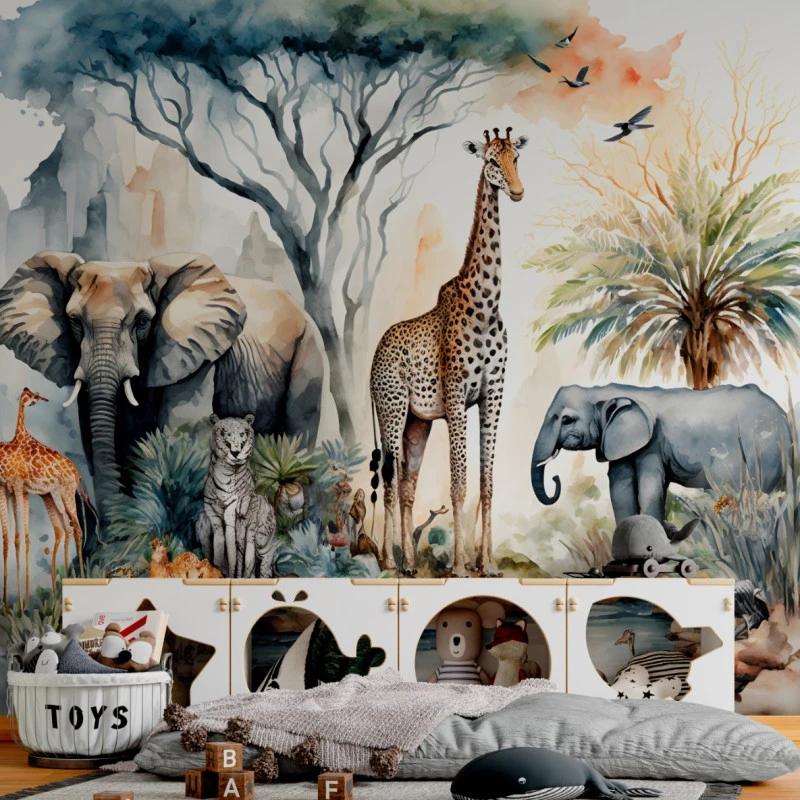 Fototapet fara imbinari Watercolor African Tropical Jungle