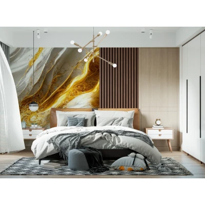 Fototapet fara imbinari Abstract Gold And White Luxury Marble cu Riflaj Premier Decor