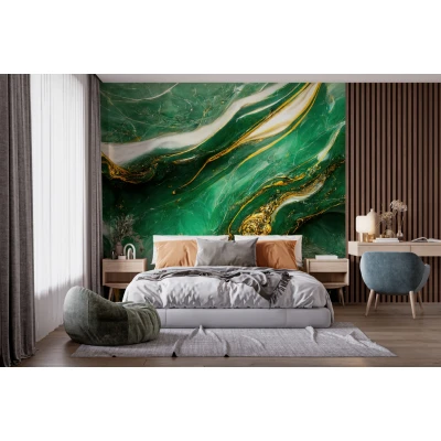 Fototapet fara imbinari Green And Gold Marble Abstract Textured Background Premier Decor