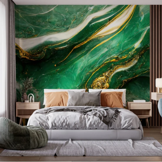 Fototapet fara imbinari Green And Gold Marble Abstract Textured Background
