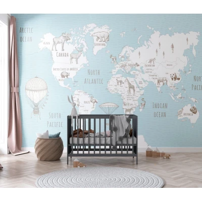 Fototapet fara imbinari Retro Blue Map Premier Decor