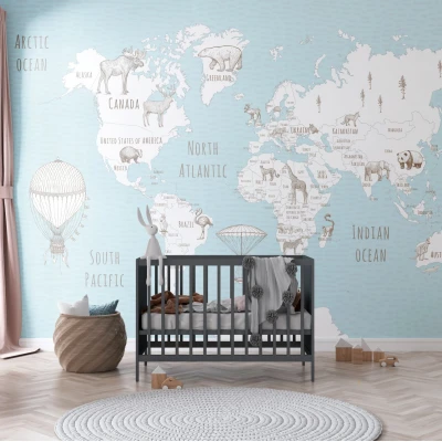 Fototapet fara imbinari Retro Blue Map Premier Decor