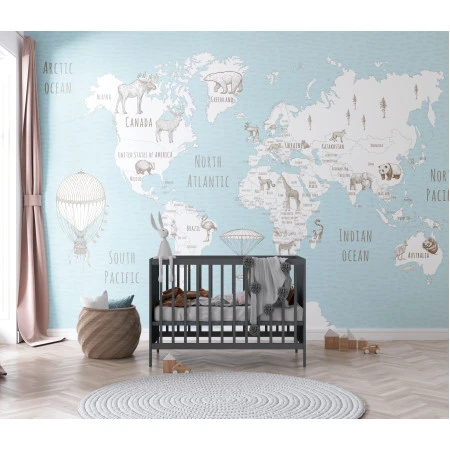 Fototapet fara imbinari Retro Blue Map Premier Decor
