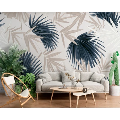 Fototapet fara imbinari Colorless Tropical Leaves Premier Decor