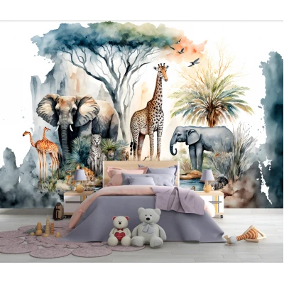 Fototapet fara imbinari Watercolor African Tropical Jungle Premier Decor