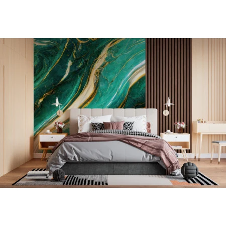 Fototapet fara imbinari Abstract Turquoise, Gold And White Marble cu Riflaj Premier Decor