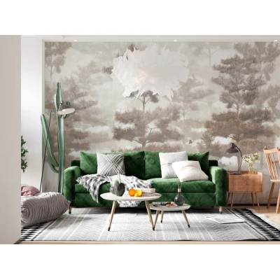 Fototapet fara imbinari Pine Trees In The Fog Premier Decor