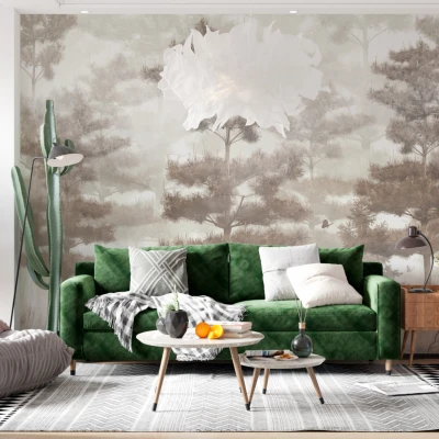 Fototapet fara imbinari Pine Trees In The Fog Premier Decor