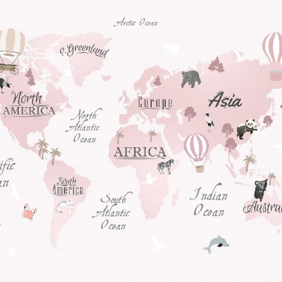 Fototapet fara imbinari Dream Pink World Map