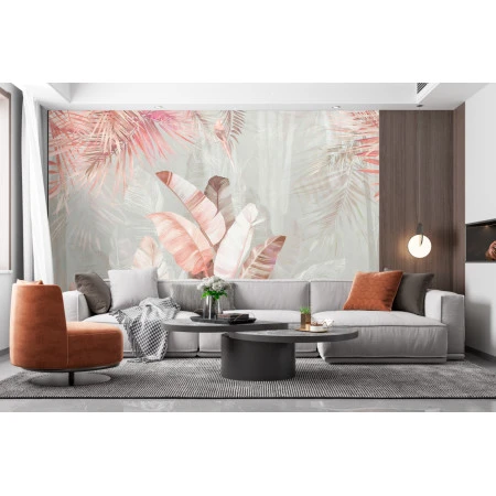 Fototapet  fara imbinari Pink Exotic Leaves Premier Decor