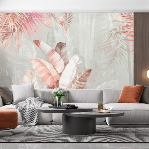 Fototapet  fara imbinari Pink Exotic Leaves