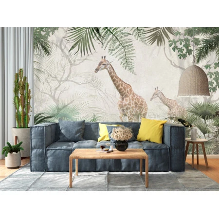 Fototapet fara imbinari Pair Of Giraffes In Tropical Forest Premier Decor