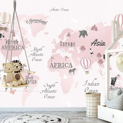 Fototapet fara imbinari Dream Pink World Map Premier Decor