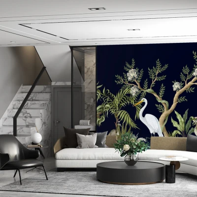 Fototapet fara imbinari Peacocks And White Stork Premier Decor