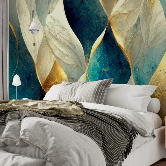 Fototapet fara imbinari Blue, Gold And White Abstract Luxury Marble