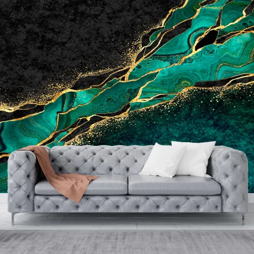 Fototapet fara imbinari Malachite Green With Gold Glitter