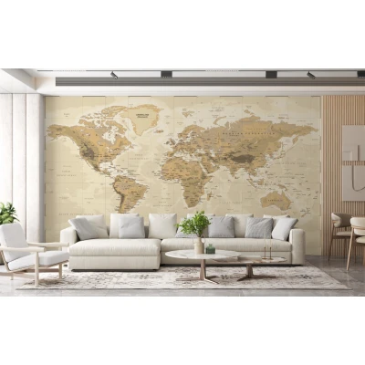 Fototapet fara imbinari Beige World Map Fototapet fara imbinari Beige World Map Premier Decor