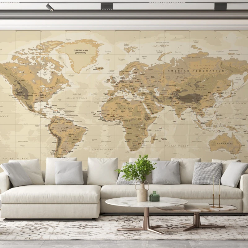 Fototapet fara imbinari Beige World Map