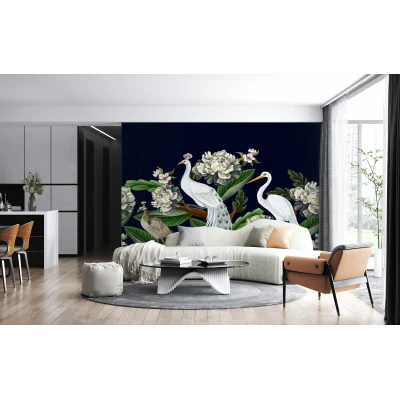 Fototapet fara imbinari White Peacock And Stork Premier Decor