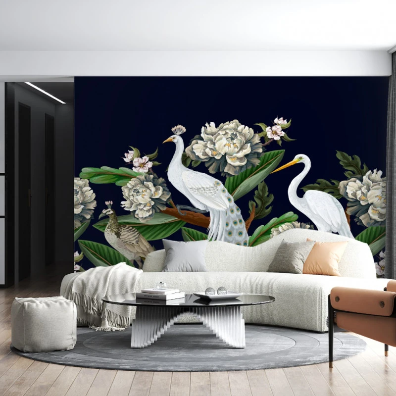 Fototapet fara imbinari White Peacock And Stork